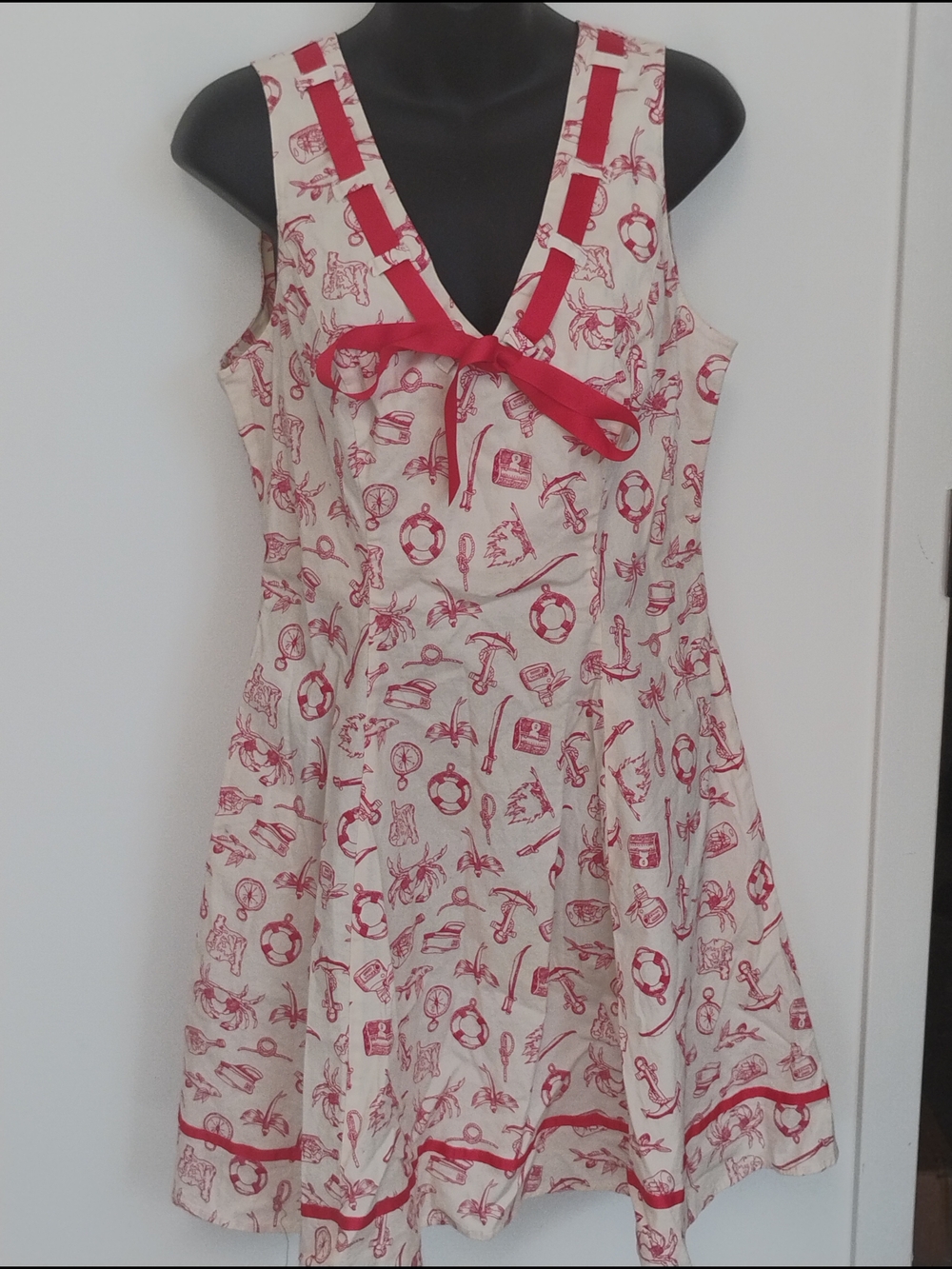 Hell Bunny Cream Dress with Red Nautical Print